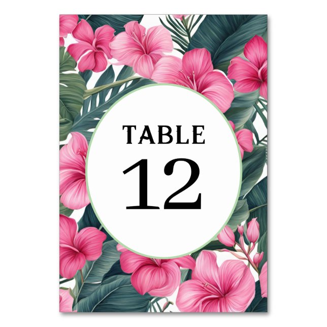Tropisch rosa Feiertage Blumenzwiebeln Tischnummer (Vorderseite)