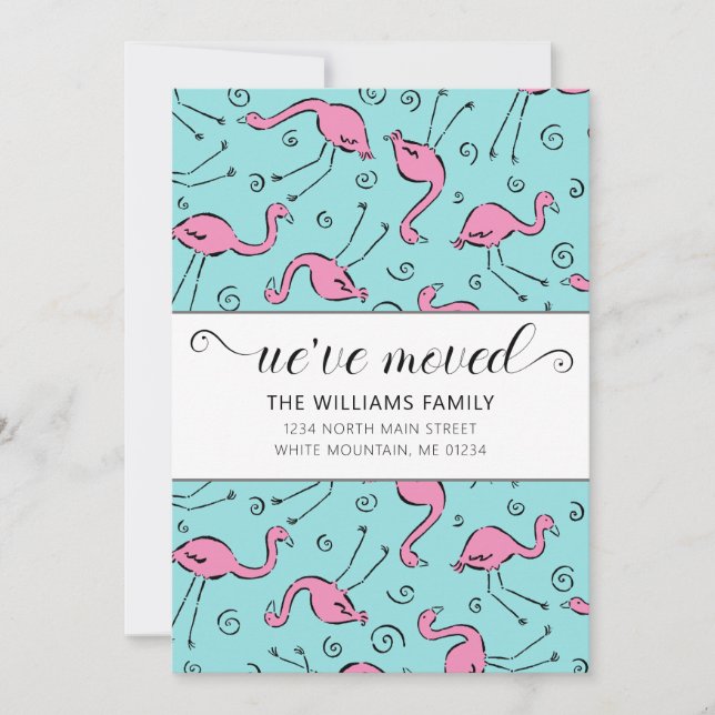 Tropisch rosa Flamingo auf Aqua Moving Ankündigung (Vorderseite)