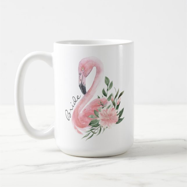 Tropisch rosa Flamingo Beach Wedding Bride Kaffeetasse (Links)