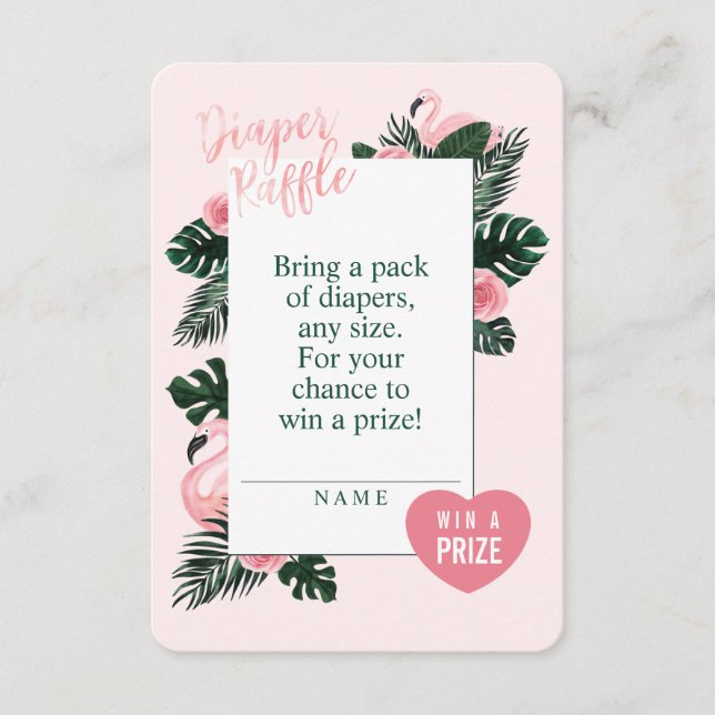 Tropisch rosa Flamingo Diapers Raffle Umschließung Begleitkarte (Vorderseite)