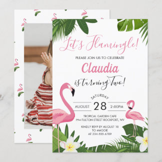 Tropisch rosa Flamingo Foto Geburtstagsfeier Einla Einladung