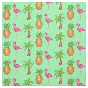Tropisch rosa Flamingo Grüner Palmenbaum Ananas Stoff