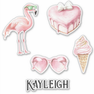 Tropisch rosa Flamingo Ice Creme Herz Aufkleber