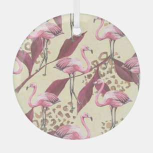 Tropisch rosa Flamingo, Leopardenmuster. Ornament Aus Glas