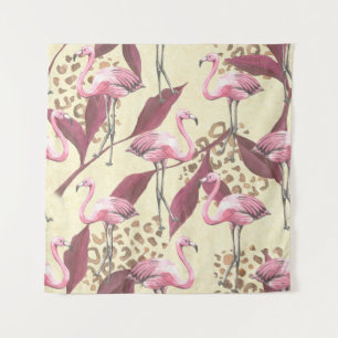 Tropisch rosa Flamingo, Leopardenmuster. Wandteppich