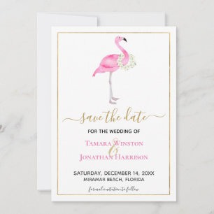 Tropisch rosa Flamingo Magnolias Beach Wedding Save The Date