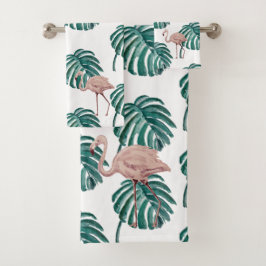 Tropisch rosa Flamingo Malerei Badehandtuch Set