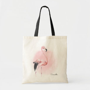 Tropisch rosa Flamingo mit Namen Tragetasche