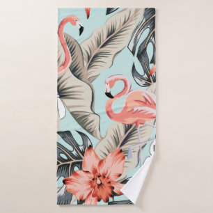 Tropisch rosa Flamingo mit orchiden Blume und Lee Badehandtuch