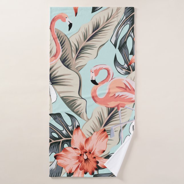 Tropisch rosa Flamingo mit orchiden Blume und Lee Badehandtuch (Badehandtuch)