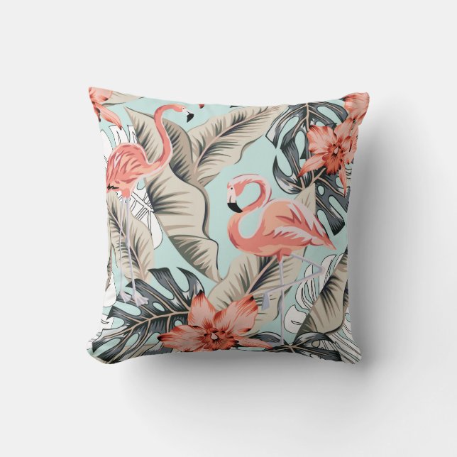 Tropisch rosa Flamingo mit orchiden Blume und Lee Kissen (Vorderseite)