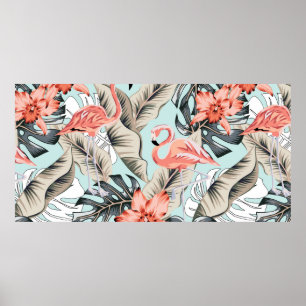 Tropisch rosa Flamingo mit orchiden Blume und Lee Poster