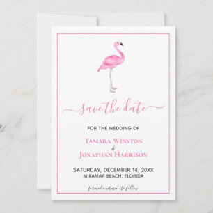 Tropisch rosa Flamingo Moderner Strand Hochzeit Save The Date