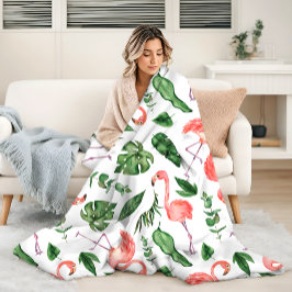 Tropisch rosa Flamingo Muster v2 Fleecedecke