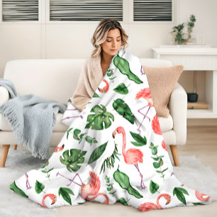 Tropisch rosa Flamingo Muster v2 Fleecedecke