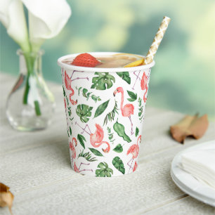 Tropisch rosa Flamingo Muster v2 Pappbecher
