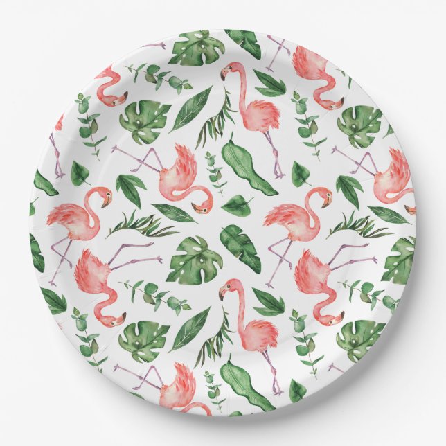 Tropisch rosa Flamingo Muster v2 Pappteller (Vorderseite)