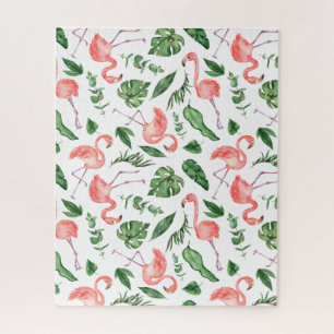 Tropisch rosa Flamingo Muster v2 Puzzle