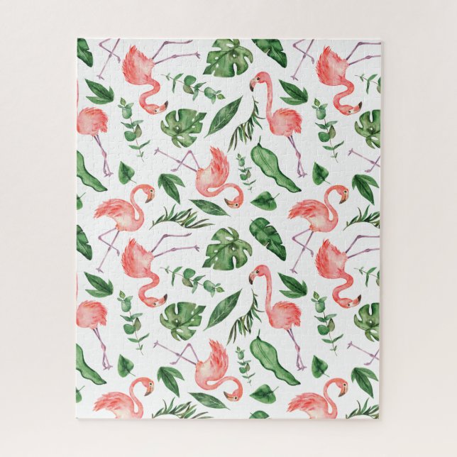 Tropisch rosa Flamingo Muster v2 Puzzle (Vertikal)