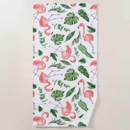 Tropisch rosa Flamingo Muster v2 Strandtuch