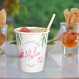 Tropisch rosa Flamingo personalisierte Geburtstags Pappbecher