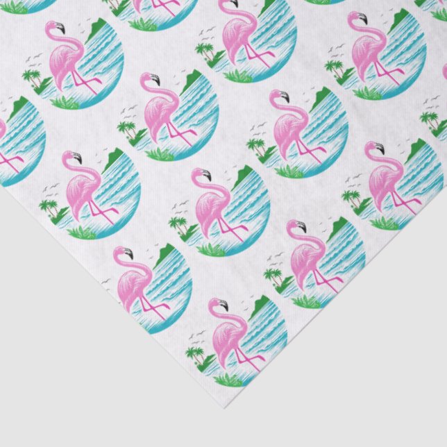 Tropisch rosa Flamingo Stehend im Wasser, Strand Seidenpapier (Detail)