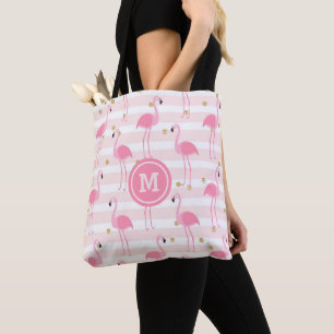 Tropisch rosa Flamingo Stripe Monogram
