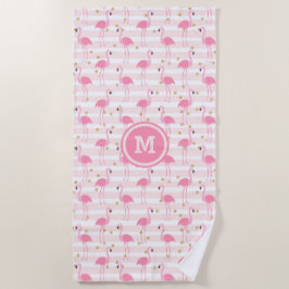 Tropisch rosa Flamingo Stripe Muster Monogram Strandtuch