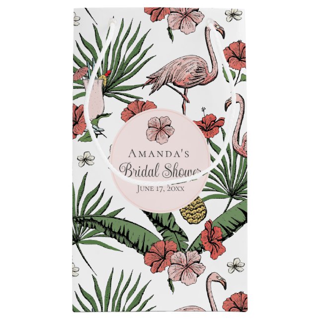 Tropisch rosa Flamingo und Hibiskus Brautparty Kleine Geschenktüte (Rückseite)
