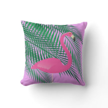 Tropisch rosa Flamingo und Palm Blätter auf Lila