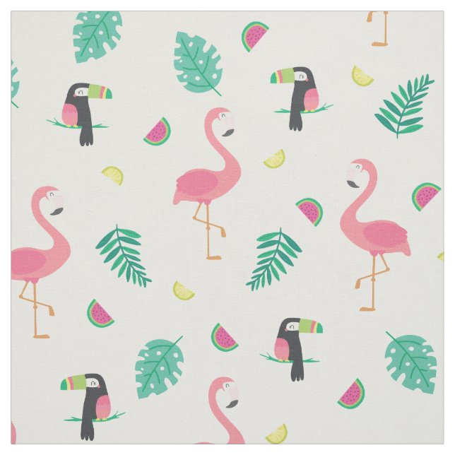 Tropisch rosa Flamingo Wassermelone Blätter Stoff (Muster)