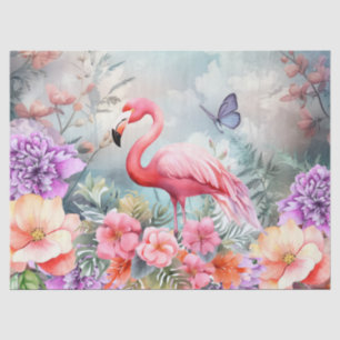 Tropisch rosa Flamingo & Watercolor Florals Seidenpapier
