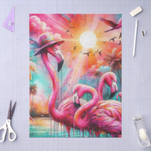 Tropisch rosa Flamingos Palmen Bäume Dekoupage Seidenpapier