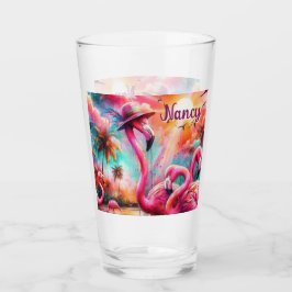 Tropisch rosa Flamingos Palmen Bäume Personalisier Glas
