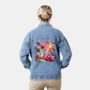 Tropisch rosa Flamingos Palmen Bäume Personalisier Jeansjacke