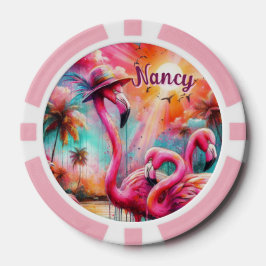 Tropisch rosa Flamingos Palmen Bäume Personalisier Pokerchips