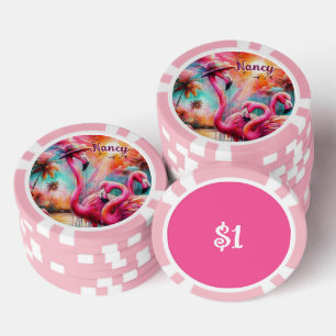 Tropisch rosa Flamingos Palmen Bäume Personalisier Pokerchips