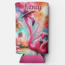 Tropisch rosa Flamingos Palmen Bäume Personalisier Selters Dosenkühler