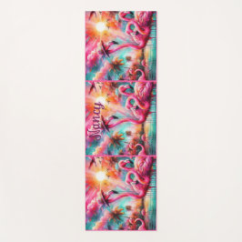 Tropisch rosa Flamingos Palmen Bäume Personalisier Yogamatte
