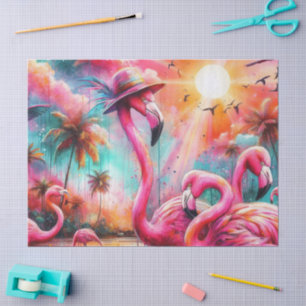 Tropisch rosa Flamingos Palmen Trees Sun Decoupage Seidenpapier