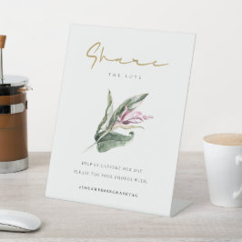 Tropisch-rosa-florale Hochzeitsstimmung Hashtag Sh Sockelschild