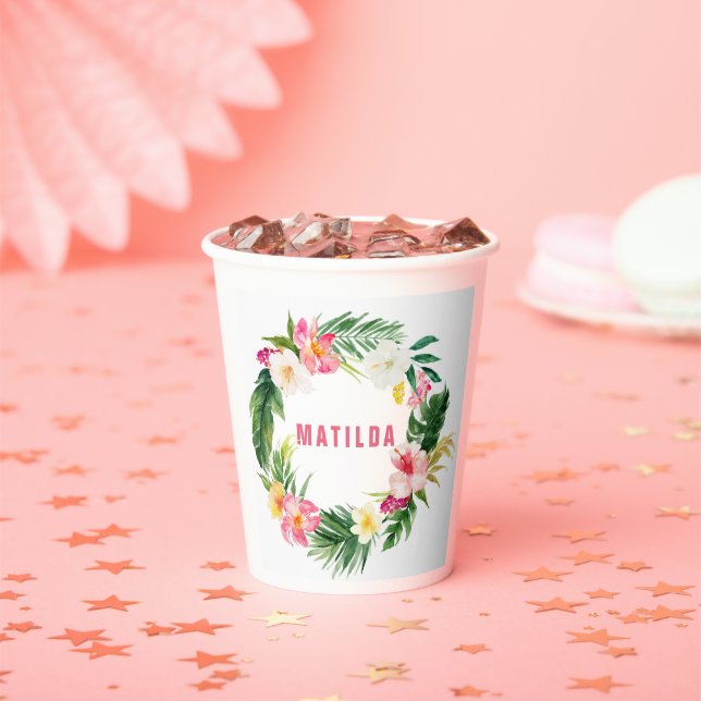 Tropisch-rosa-gelbe Flamingo Stilvoll Pappbecher (Insitu)