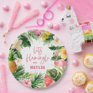 tropisch-rosa-gelbes Flamingo-Stilmittel Pappteller