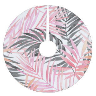 Tropisch rosa grüne Blätter Wasserfarbe Polyester Weihnachtsbaumdecke