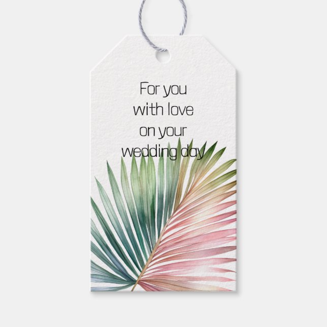 Tropisch-rosa-grüne Leaf-Hochzeit Geschenkanhänger (Vorderseite)