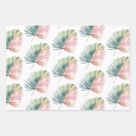 Tropisch-rosa-grüne Leaf-Hochzeit Geschenkpapier Set