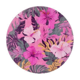 Tropisch-rosa Hibiskus - Blumenmuster mit Blätter Schneidebrett