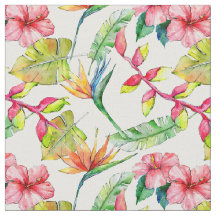 Tropisch rosa Hibiskus Palm Blätter Weiße Muster