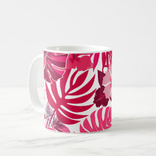 Tropisch rosa Hibiskus und Monstera Blätter Muster Kaffeetasse