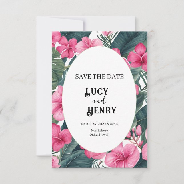 Tropisch-rosa Hochzeit Save The Date (Vorderseite)